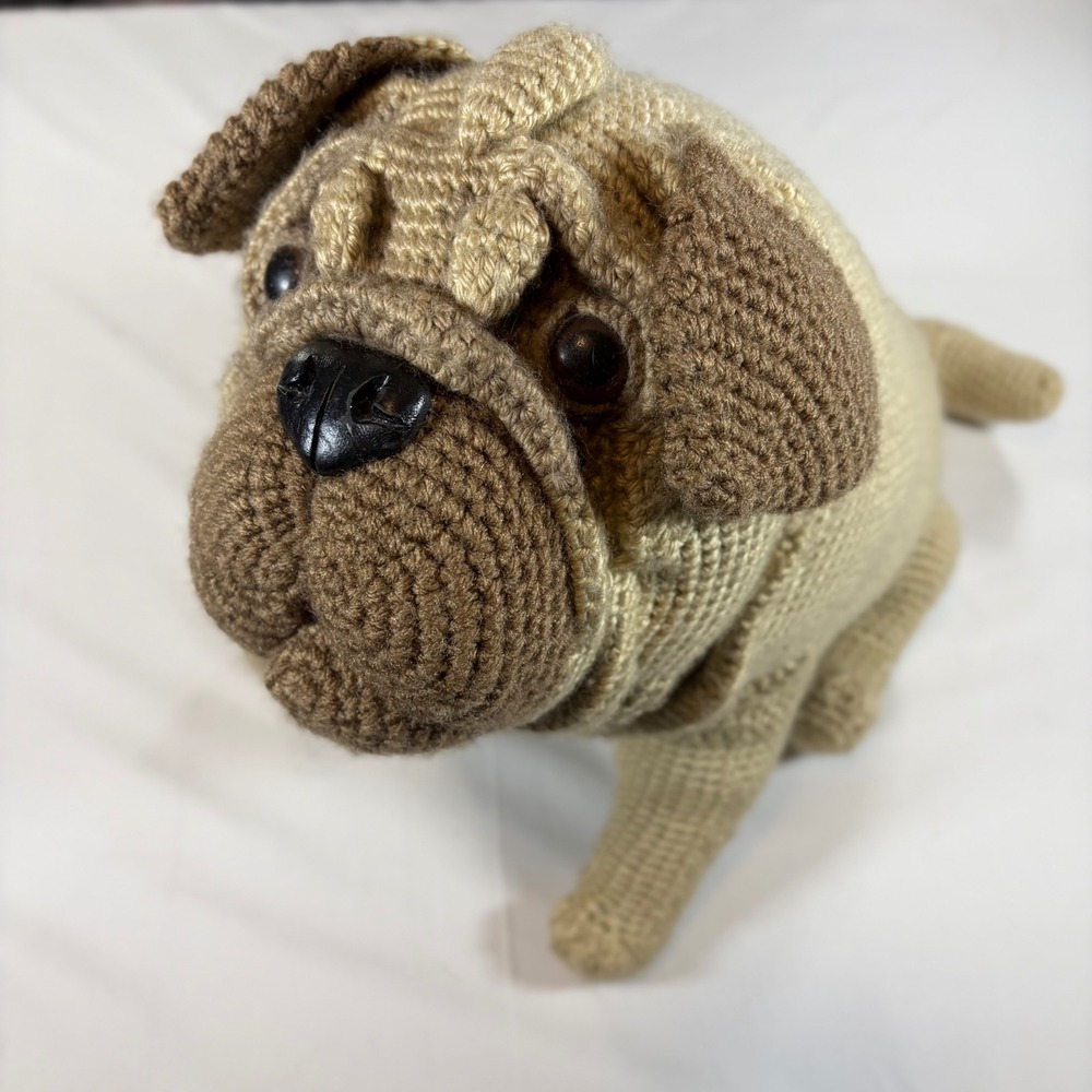 Jumbo Crochet Pug Plush 21" Giant Amigurumi Dog Stuffed Animal Tan Brown Puppy